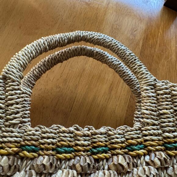 Vintage Boho Textured Bumps Woven Wicker Tan Top Handle HandBag Purse Grandma - Picture 11 of 11